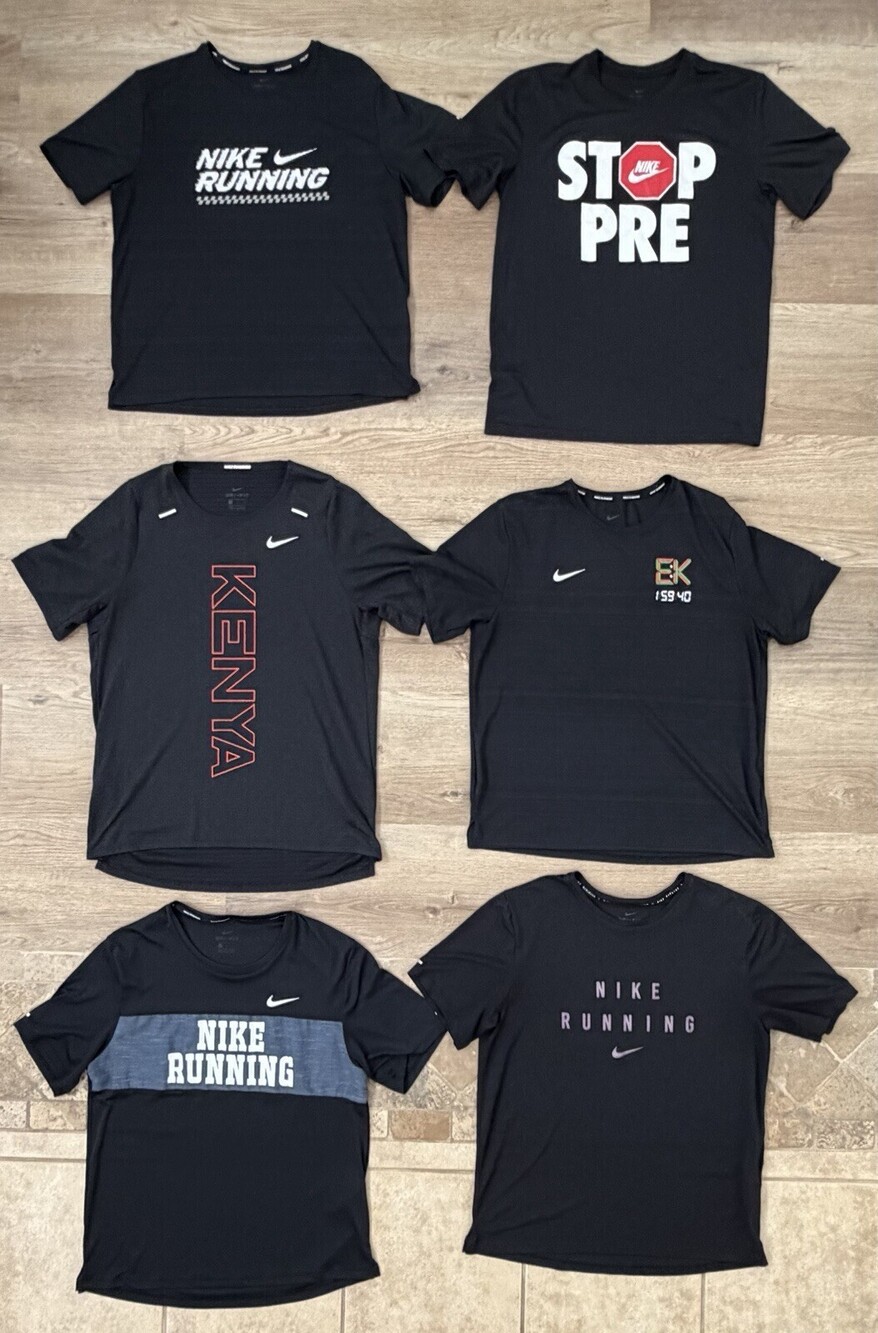 Lot Of 6 Size Medium Nike Running Division Shirts Kenya Pro Elite Stop Pre Black